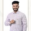 Sheetal Hathkargha Handwoven Cotton White & Maroon Striped Casual Shirt