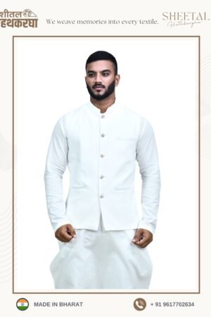 Sheetal Hathkargha Men Handwoven White Color Pure Cotton Modi Jacket
