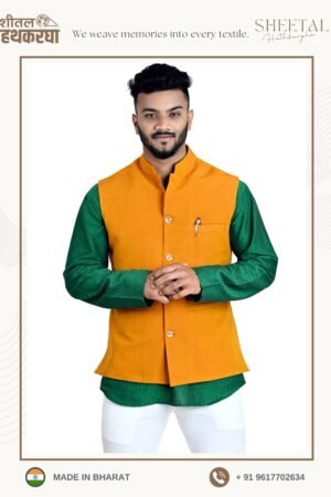 Sheetal Hathkargha Men Handwoven Orange Color Pure Cotton Modi Jacket